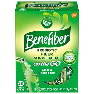 Benefiber On The Go Prebiotic Fiber Supplement Powder for Digestive Health, Daily Fiber, Unflavored - 28 Sticks (3.92 Ounces)