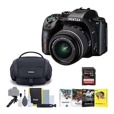 Pentax KF DSLR Camera (Black) and PENTAX DA L 18-55mm F3.5-5.6 AL WR Lens Bundle with Accessory Kit, Photo Edit Software, Memory Card (4 Items)