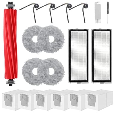 Spofan Accessories Replacement Kit for Roborock Qrevo Serie - QV 35A/QV 35S, QR 598/QR 798 Robot Vacuum, 1 Main Brush, 4 Mop Clothes, 2 Filters, 4 Side Brushes, 6 Dust Bags, 1 Cleaning Tool - 18 Pcs