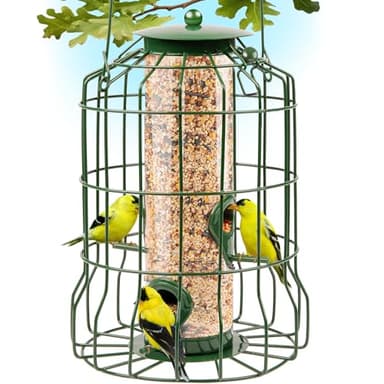 Squirrel Proof Bird Feeders for Outdoors Hanging (Metal Green) Bird Feeder with 4 Ports, Chew-Proof & Weather Resistant, Backyard Gift (10.25 x 6.25 x 6.25 inches)