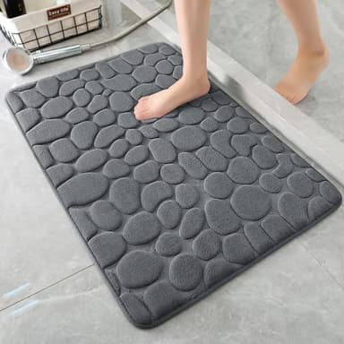 YIHOUSE Memory Foam Bath Mat Cobblestone Bathroom Rugs Super Water Absorbent Bath Mats for Bathroom Machine Washable Bath Rugs(24 x 36,Dark Gray)