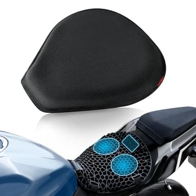 SKYJDM Detachable Motorcycle Gel Seat Cushion with Cover, Large 3D-Honeycomb Structure Shock Absorption & Breathable Motorcycle Gel Seat Pad for Long Rides