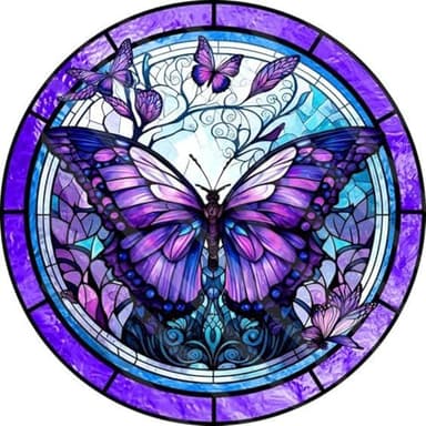 ajepon Butterfly Diamond Painting Kits for Adults-Stained Glass Butterfly Diamond Art Kits for Adults, Butterflies Gem Art Kits for Gift Home Wall Decor (14x14inch)