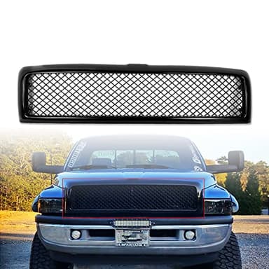 DIBON AUTO Glossy Black Grille Grill For Dodge RAM 1500 2500 3500 Mesh Hood Bumper Grill Grille Kit Cover Guard 1994 1995 1996 1997 1998 1999 2000 2001 2002