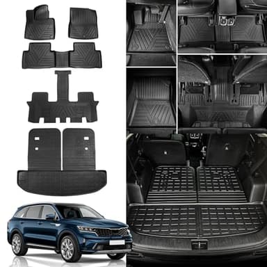 Rongtaod Floor Mats Compatible with 2021-2025 2026 Kia Sorento 6&7 Seats (not for Hybrid) Cargo Mat Cargo Liner Back Seat Cover 2024 Sorento Accessories (Trunk Mat with Backrest Mat+Floor Mats)