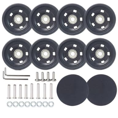 Luggage Wheels Replacement Kit 50mm x 12mm, Suitcase Replacement Wheels with Black Screws Axles Bearings, Repair Suitcase Caster Set for Trolley Bag Travel (8PCS)