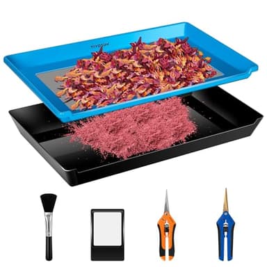VIVOSUN Heavy Duty 2-in-1 Trimming Tray, Dry Sift Screen Set with 150 Micron Fine Mesh Screen and 2 Trimming Scissors, Blue