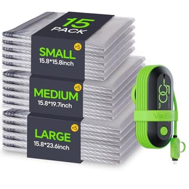 Vacbird Vacuum Bags for Travel with USB Electric Pump, 15 Pack Carry-on Size Compression Packing for Luggage and Suitcase, Space Saver Bags for Clothes and Clothing Travel