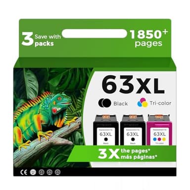 63XL Ink Cartridges for HP 63 XL Black Color Combo 3-Pack Replacement for HP63 HP63XL for 3830 4520 5258 3630 4650 5255 4652 4655 5200 4512 3632 5252 2132 1112 3631 2130 4510 4654 3634 3833 Printer