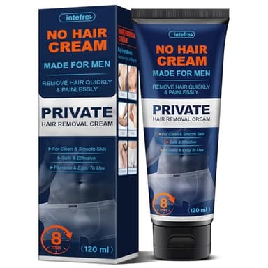 Hair Removal Cream for Men, Men's Depilatory Cream for Unwanted Male Hair In Private Area, Easy & Painless, Suitable for All Skin Types, 120ml