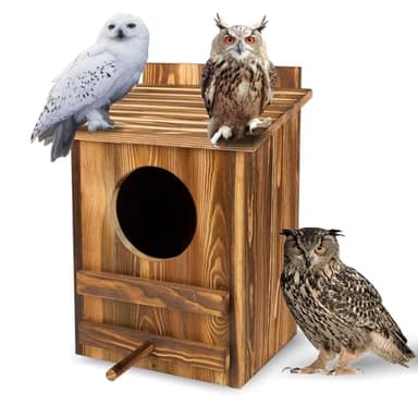Owl Houses for Outdoors， 16.1x11.8x9.5 inch Large Carbonized Barred Owl Nesting Box, Waterproof & Ventilated Design, Ideal for Owls, Wildlife, Garden Decoration