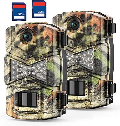 WOSODA 2 Pack Trail Cameras with Night Vision Motion Activated Waterproof,30MP Game Camera,1080P HD Trail Cam with SD Card for Wildlife Monitoring,Outdoor Scouting & Security