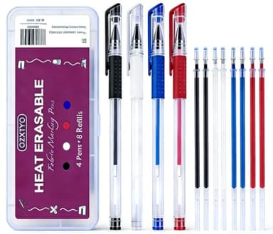OZXTYO Heat Erasable Fabric Marking Pens 4 Pens + 8 Refills, No Ghost Lines,Disappearing Ink Precision Fabric Markers for Sewing Quilting Embroidery Dressmaking