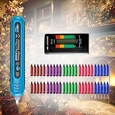 allsun Christmas Light Tester and Fixer with 50 Bulbs & Battery Tester, Non-Contact Voltage Detector Pen for Holiday String Lights, Fuse Tester Gun, Christmas Tree Light Repair Tool Kit