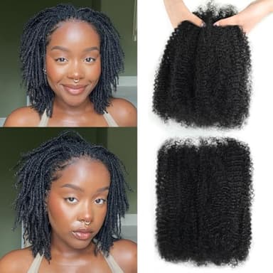16 Inch Afro Kinkys Bulk Human Hair Kinky Curly Braiding Hair for Mini Twist 50g/Pack Natural Black 4C Dreadlock Extensions for Permanent Sister Locs/Mini Twists/Braids/Repair Can Dye and Bleach