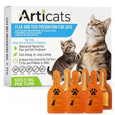 Flea and Tick Prevention for Cats & Kittens, Topical Cat Flea and Tick Treatment – Fast-Acting & Long-Lasting 6-Dose Supply