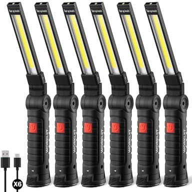 Ruboliy Magnetic Work Light 6Pack, Rechargeable LED Work Light with 360° Rotation, 5 Mode Mechanic Light, Compact Rechargeable Flashlight with Hook for Car Repairing, Emergency, Tool Gifts for Men Him