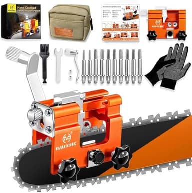 OMCCHK Chainsaw Sharpener Jig Kit, Portable Universal Chain Saw Sharpener Tool with 10PCS Burrs Carry Bag, Manual Chainsaw Sharpening Kit, Chainsaw Blade Sharpening Attachment for 4"-22"