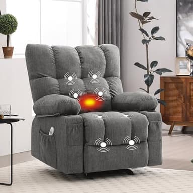Massage Recliner Chair for Adults with Lumbar Heating Rocker Recliners with 2 Cup Holders and USB Charge Port for Living Room