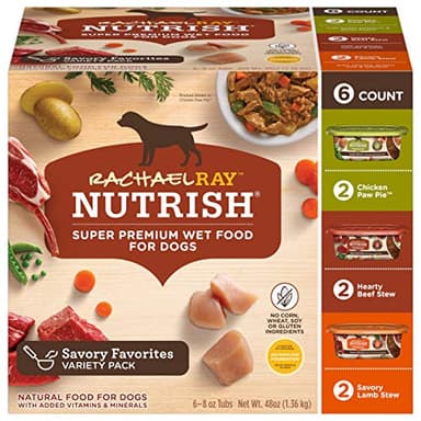 Nutrish Rachael Ray Premium Natural Wet Dog Food, Savory Favorites Variety Pack, 8 Ounce Tub (Pack of 6)