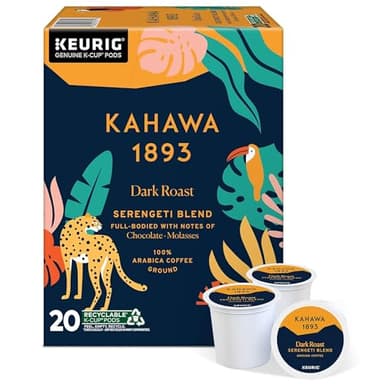 Kahawa 1893 Dark Roast Coffee K-Cup Pods Serengeti Blend (20 Count) - As Seen on Shark Tank, Low Acid, High Antioxidants, Naturally Sweet, Organically Grown, Ethically & Sustainably Sourced