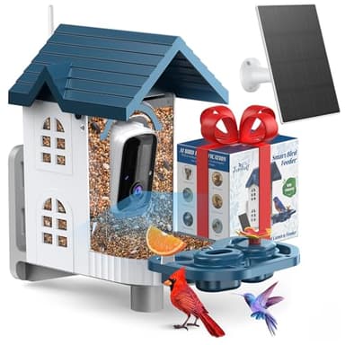 Smart Bird Feeder with Camera for Hummingbird: Vicohome 2K Outdoor AI Solar Powered Wireless WiFi Cam Birdhouse Outside Squirrel Proof Birdfeeder Watching Christmas Birding Lover Dad Gift Blue Large