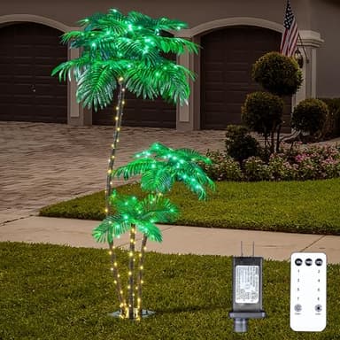 Lighted Palm Tree 6FT 3FT 2FT Artificial Palm Decor for Outdoor 203 LED Light up Fake Tree for Indoor Outside Patio Hawaiian Tiki Bar Decoration