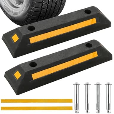 NYXOVA Rubber Parking Curb, Garage Floor Stops 2 Pack, Heavy Duty Wheel Stop Stoppers Vehicle Parking Guide Block with Yellow Reflective Stripes for Car, Truck, RV, Trailer, and Garage