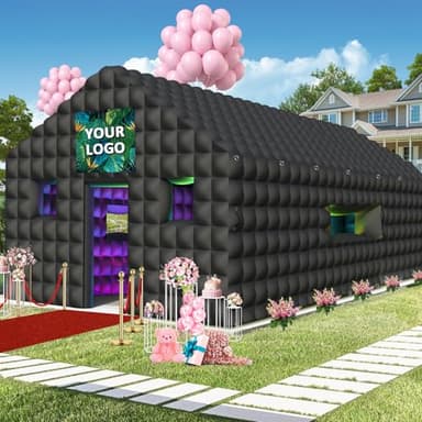 WUHUWOO Inflatable Nightclub 20x16.8x12 Ft, Large Black Inflatable Club Tent with 2 Doors and Logo Area, Inflatable Party Tent for Adults Birthday Backyard Wedding Rental