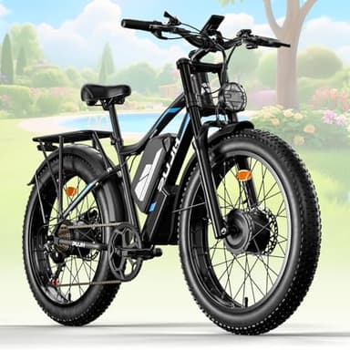 Electric Bike, Peak 3000W 52V 25Ah Dual Motors, 26" Fat Tires Reach 38mph 40-110 Mile Range Hydraulic Brakes for Off-Road Dirt Mountain Riding Class3 Ebike for Adult Men Seeking Adventure (Black)