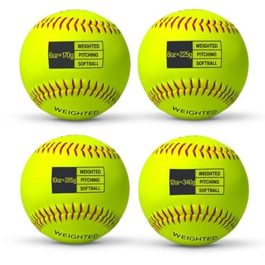 Thorza 12" Weighted Training Softballs - Training Balls to Increase Pitch Velocity & Arm Strength - Durable Softball Practice Equipment for Pitchers of All Skill Levels (Set of 4 (6, 8, 10 & 12 oz))