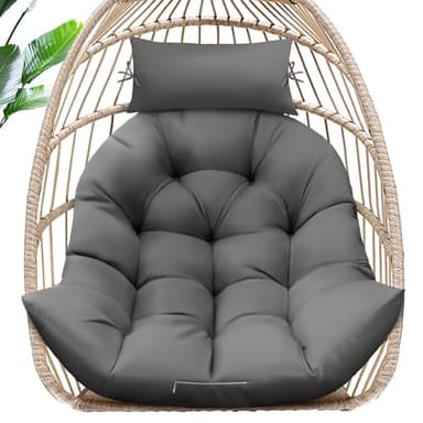 MAGIC ELEPHANT Egg Chair Cushion, Memory Foam Hanging Egg Chair Cushion Replacement, Indoor Outdoor Hammock Basket Swing Cushion with Headrest (Grey)