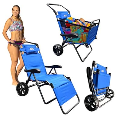 Beach Cart Chair – 2 in 1 Turns fromChair to Cart – Large Wheels – Easy to Use – Large Capacity – Blue Color