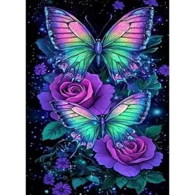 ZHUDENGXJL Butterfly Diamond Painting Kits for Adults,5D Diamond Art for Beginners, DIY Purple Rose Diamond Painting Crafts Arts Kit for Adults, Home Wall Decor 12 X 16 Inch