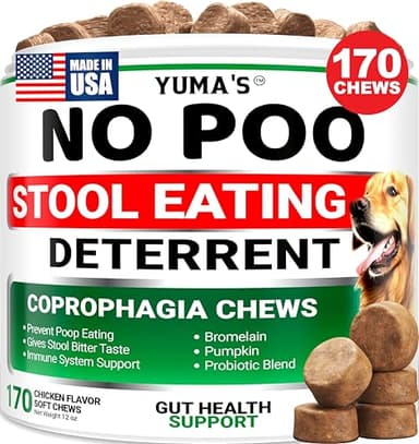 YUMA'S No Poo Chews for Dogs - 170 Count - Coprophagia & Stool Eating Deterrent for Dogs - Stop Eating Poop for Canine - Probiotics & Digestive Enzymes Supplement - Gut Health - Made in USA