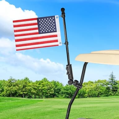 WEIMELL Golf Cart Flag Holder with USA Flag Pole Mount Kit Set Fit for EZGO TXT RXV Club Car Precedent Tempo DS Yamaha Boat Heavy Duty Windproof Bracket Set (with Flag 12x18 Inch)