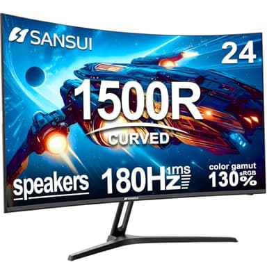 SANSUI 24 Inch Curved Gaming Monitor up to 180Hz MPRT 1ms with Built-in Speakers,FHD 1080P Computer Monitor Freesync 130% sRGB HDR,HDMI DP Ports VESA Mount Metal Stand(ES-G24C1 HDMI Cable Included)
