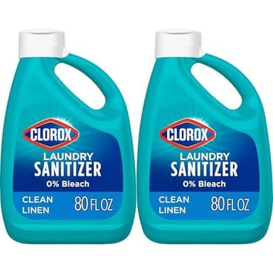 CLOROX Laundry Sanitizer, 0% Bleach, Color Safe, Clean Linen, 80 Fl oz, Pack of 2 (Pack May Vary)