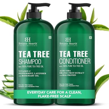Botanic Hearth Tea Tree Shampoo And Conditioner Set | With 100% Pure Tea Tree Oil, For Itchy And Dry Scalp, Sulfate/Paraben Free | For Men And Women | 16 Fl Oz Each