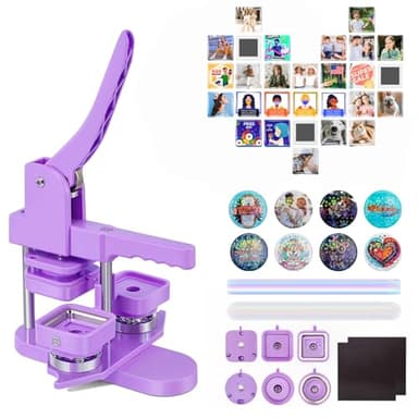 Button Maker Machine, Square & Round Button Badge Press Kit- 50pcs Square Magnet Button(2'' x 2'') + 50pcs Circle Pinback Button(58mm), Button Press Making Kit for Parties, Events, Business, School