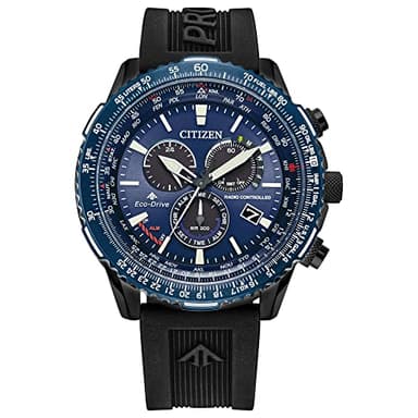Citizen Eco-Drive Pilot Chronograph Watch with Atomic Timekeeping, 12/24HR, Power Reserve, Luminous Hands/Markers, Sapphire Crystal, Black/Blue
