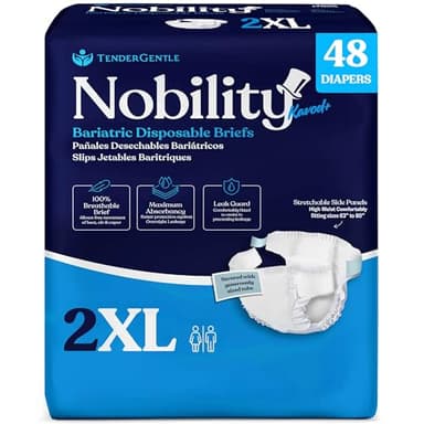 2XL Adult Diapers for Women and Men - Case of 48 Bariatric Disposable Briefs with Tabs and Stretchable Side Panels - Breathable with Max Absorbency