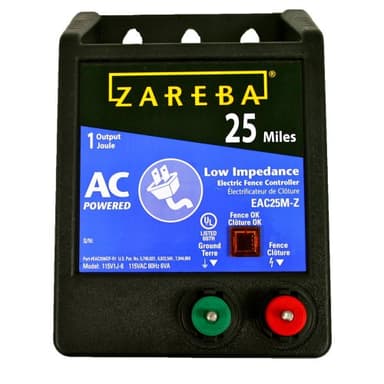 Zareba 25 Mile AC Powered Low Impedance Electric Fence Charger - Plug In Fence Charger - Contain Bulls, Cattle, Dogs, Exotics, Horses & More - Keep Predators Out - EAC25M-Z