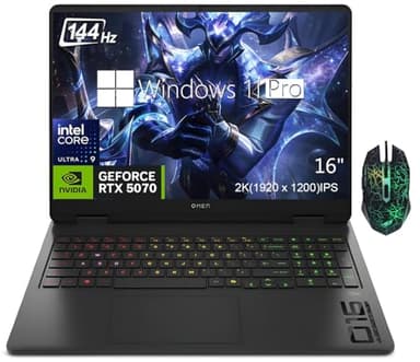 HP OMEN 16 Slim RTX 5070 Gaming Laptop, Intel Core Ultra 9 285H, 16" 144Hz 2K Display, 32GB DDR5• 1TB SSD• Backlit Keyboard• Wi-Fi 6E• Windows 11 Pro, Seibosfy
