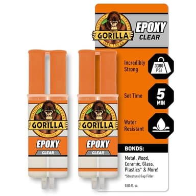 Gorilla 2 Part Epoxy, Clear Epoxy, 0.85 Ounce Syringe (Pack of 2) - 5 Minute Set, Incredibly Strong Bonding