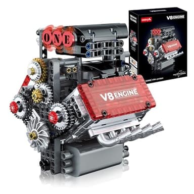 OCES V8 Engine Building Set — Mini V8 Engine Kits That Runs 478 PCS Working V8 Model Kit with Motor & Battery Box, Visible Pistons & Moving Crankshaft, STEM Engineering Project for Kids Teens Adults