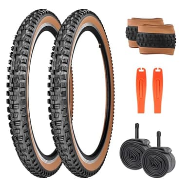 WEEROCK 26 x 2.3 (57-559) MTB Bike Tire Two Pack 26 Inch Tires Folding Bead Replacement Tyre 2.3 Inch Wide Mountain Bicycle Tires with Inner Tubes for 26" Bicycles, Brown Wall Side