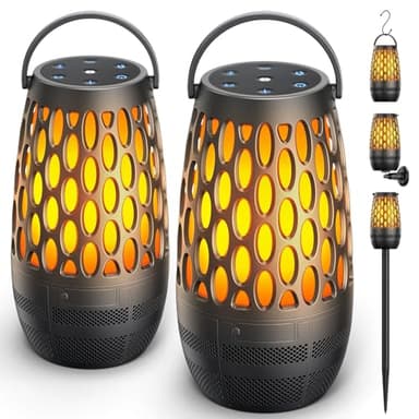 Outdoor Speakers Bluetooth Waterproof IPX6 with Flame Lights, Gadget Gifts for Dad Her Him, Hd Stereo Sound, BT 5.3 Multi-Sync to 100 Speakers, Portable Wireless Speaker for Patio Cafe Decor Party
