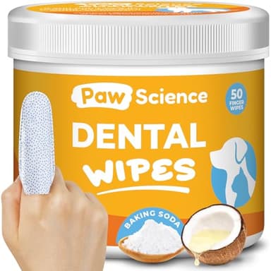 Paw Science Dog Teeth Cleaning Wipes - Dental Finger Wipes for Cats & Dogs - Pet Toothbrush & Tooth Brushing Kit - Effective Teeth Cleaner