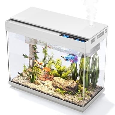 Vehipa Fish Tank 2.4 Gallon Aquarium Kit with Humidifier 7-Color Auto-Looping 3 in 1 Quiet Pump with Filteration & Oxygenation & Circulation, Temperature Display, HD Glass